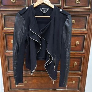 INC International Concepts Black faux Leather Jacket Asymmetrical Design